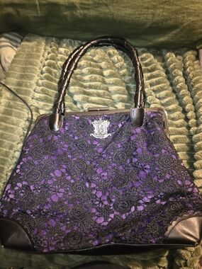 Purple Lace Overlay Tote Bag with Black Trim